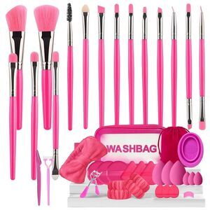 48Pieces Pink Professional Premium Synthetic Make up Brushes With Makeup Sponge